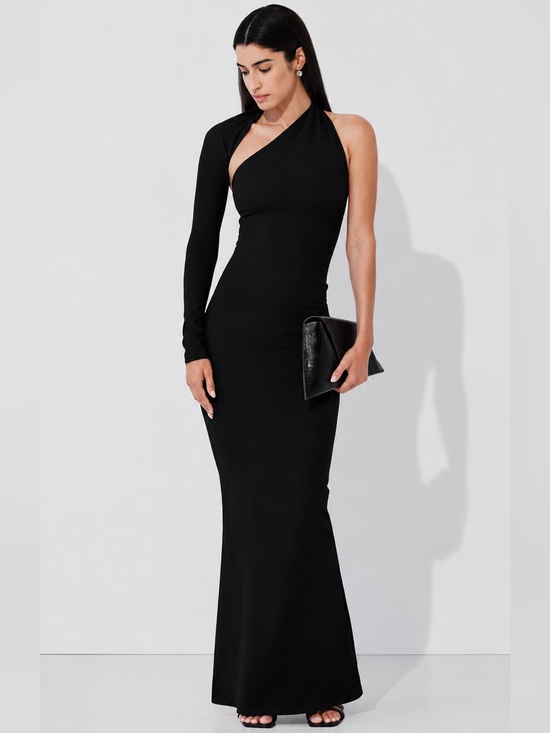 Marcella NYC Dresses & Skirts - Marcella NYC Manhattan One Shoulder Gown European Ponte Open Back Halter Gown S